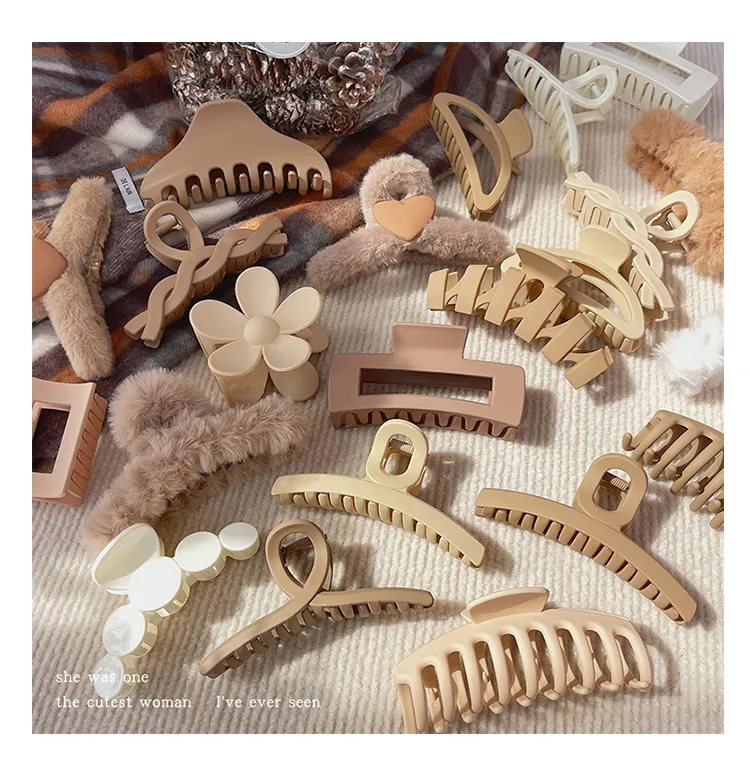 Wholesale Korean Coffee Beige Large Hair Clip Jelly Flower Frosted Hair Plate Shark Clip Hair Accessories