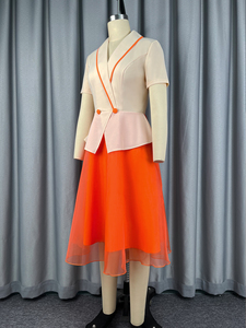 ADR060451 Abito Estivo a Maniche Corte per Uso Quotidiano in Organza <span class=keywords><strong>Arancione</strong></span>, <span class=keywords><strong>Vestito</strong></span> Casual per Ragazze - Product Image 5