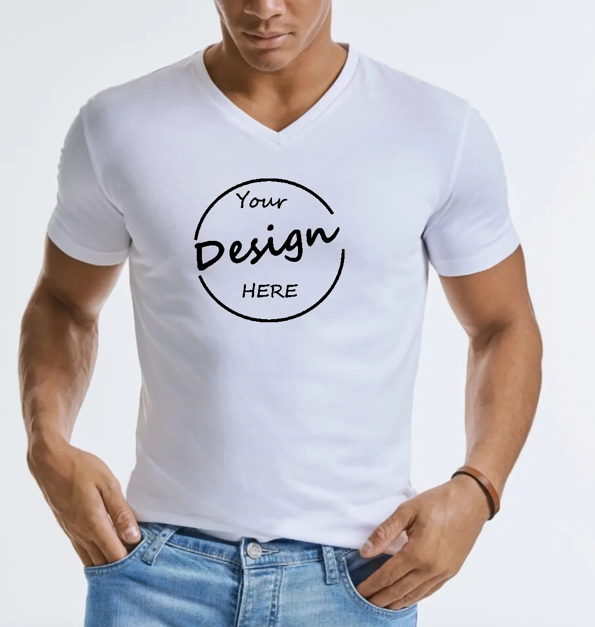 Camicie casual ricamate scollo a v da uomo all'ingrosso di alta qualità serigrafia 100% morbido cotone sport palestra magliette uomo