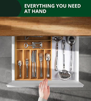 Organizador de cajones de cocina de bambú ajustable y expandible, bandeja para cubiertos/utensilios con divisores ranurados, para cubertería, barnizado