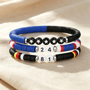One Man Friendship <b>Bracelet</b> Handmade Beaded Magnetic Couple Jewelry Unisex Sport Style <b>Red</b> Crystal Obsidian Ice Hockey Set - Product Image 1