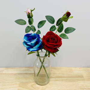 Rosas de terciopelo artificial de un solo tallo y dos cabezas, flor de seda de 42 cm para accesorios de fotografía de bodas y decoración del hogar. - Product Image 1
