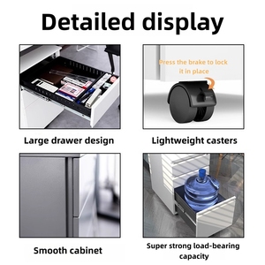 Armoire à dossiers mobile en acier mince pour bureau, table de chevet, table de bureau, piédestal mobile en métal, armoire à dossiers mobile - Product Image 3