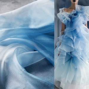 Organza Ombré <span class=keywords><strong>Indigo</strong></span>-Tissu Transparent Cristal Irisé <span class=keywords><strong>Bleu</strong></span>-Blanc pour la Couture Néo-Chinoise - Product Image 1