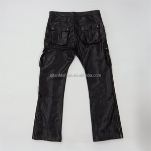 Pantalones de campana personalizados con cremallera lateral acampanados de cuero <span class=keywords><strong>Cargo</strong></span> pantalones de motocicleta para hombres - Product Image 3