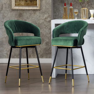 Tabouret de bar moderne en métal avec dossier pivotant, tabouret de bar en velours, chaise de bistrot pour la maison, meubles de café - Product Image 3