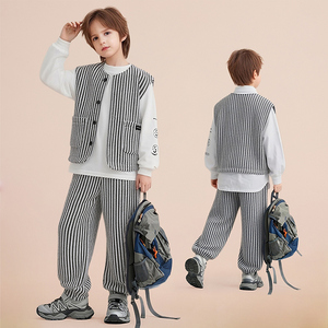 Ensemble 3 pièces pour garçons, gilet rayé, chemise à manches longues et <span class=keywords><strong>pantalon</strong></span>, vêtements décontractés pour enfants et adolescents - Product Image 1