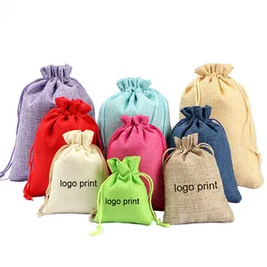 Logo personnalisé 50kg 100kg sac en jute petit chanvre cosmétique riz thé pochettes emballage cadeau toile de jute café sac jute cordon sac