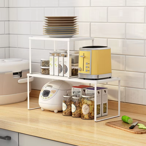 Organizzatore da <span class=keywords><strong>Cucina</strong></span> Moderno in Metallo <span class=keywords><strong>a</strong></span> Doppio Strato Retrattile <span class=keywords><strong>Salvaspazio</strong></span> Facile da Installare Alta Capacità di Carico per Microonde Ciotole Piatti - Product Image 4