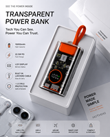 Batterie externe transparente Cyber Tech 10000mAh, charge rapide PD 22.5W, Type-C, écran LCD, sangle de transport, Powerbank portable, vente en gros, cadeau