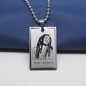 Nueva moda Hip Hop cantante de Reggae Bob Marley colgante de acero inoxidable perro collar