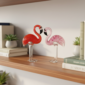 งานฝีมือแก้วเป่ามือ รูปนกฟลามิงโก้สีแดงชมพู งานศิลปะแก้วมูราโน่โบราณ ของสะสมตกแต่งบ้าน - Product Image 2