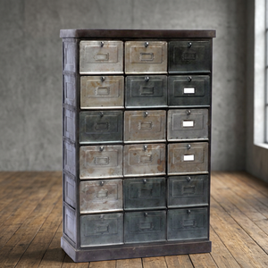 Antique Design Industrial Iron <b>Storage</b> Chest with Multi-Drawers and Closet for Home Use - Product Image 2