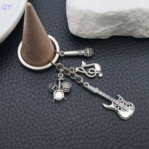 QY Musical Instrument Metal Key Chain Alloy <b>Keyring</b> Guitar Microphone Drum Note Pendant Gift Accessory - Product Image 5