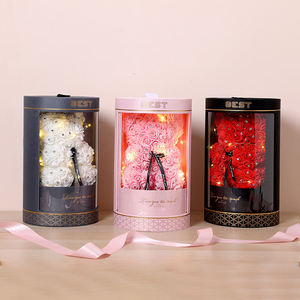 Artificial Pe Flower Bear Rose Bear With Lamp Rose Teddy Bear With Box For Valentine's Day Mother's Day Gift Wedding Gift