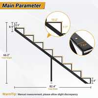 JH-Mech Lot de 2 marches d'escalier à 8 niveaux pour terrasse avec pieds de support renforcés, en acier noir de haute qualité, poutres d'escalier métalliques