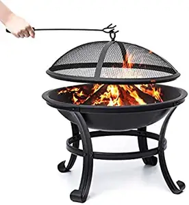 JIANYI Kleine Feuerstelle 22in Outdoor Holzofen Feuerstelle BBQ Stahl Feuerstelle Schüssel Spark Screen Cover, Bonfire Versand handel liefern