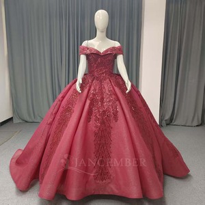Lsany213 High Quality Luxury <b>Sequin</b> Beads Evening Dress For <b>Red</b> 3D Flower Princess Gowns Quinceanera Ball Dress Jancember - Product Image 4