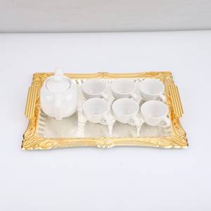 Plateau en fer et dentelle arabe bicolore de Dubaï Plateau de service en métal Rectangle Ensemble de table écologique - Product Image 2