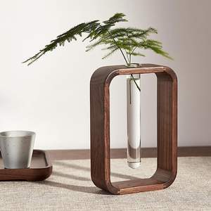 Vase en verre tube à essai vase hydrophile plante porte-plante cadre en bois de noyer support de fleurs bureau jardin bonsaï décoration - Product Image 4