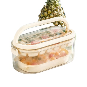 แม่พิมพ์ทำน้ำแข็งพลาสติกพร้อมที่จับและภาชนะ  แม่พิมพ์น้ำแข็งสำหรับช่องแช่แข็ง แพ็ค 2 ชิ้น ถาดทำน้ำแข็งแบบซ้อนได้สำหรับเครื่องดื่ม - Product Image 1