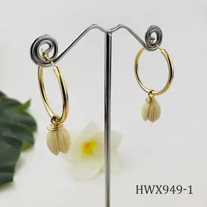 2022 Newest Design Hawaiian Hoop Earrings Gold Earrings Pikake Earrings