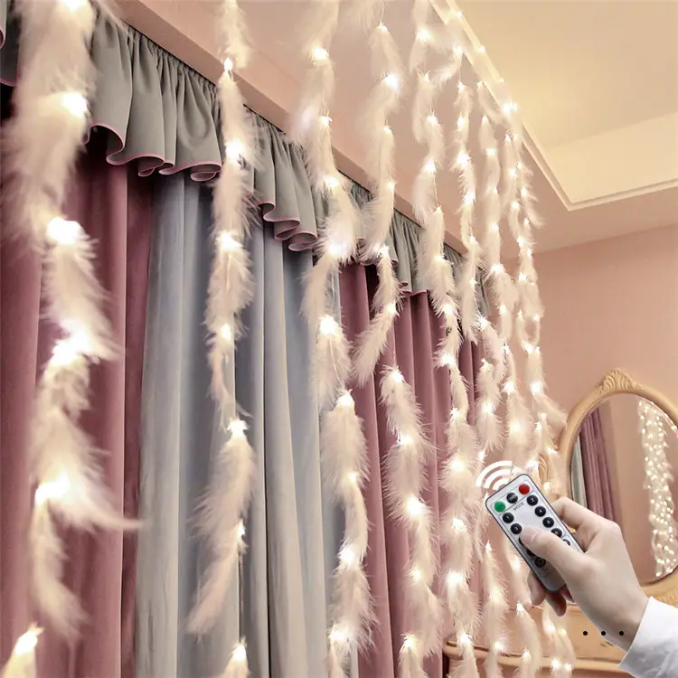 Santa crismas garland star 3*3 3*2 LED Pink Feathers Fairy String fairies Light Remote Control Romantic Wall Curtain Decora