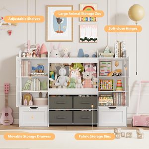Mueble Infantil Multifuncional Moderno para Sala de Estar con Pizarras de Doble Cara y 4 Compartimentos de Almacenamiento Extraíbles - Product Image 5