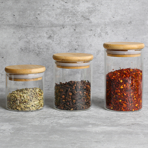 160 Ml 220 Ml 270 Ml Wholesale Glass Storage Bottle Circular Spice Jar Seal With Bamboo Lids