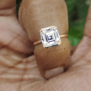 925 Silver Half Bezel Engagement Ring 4 CT Moissanite IGI Certified Asscher Cut Personalized Wedding Anniversary Christian - Product Image 2