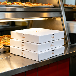 Cajas de <span class=keywords><strong>Pizza</strong></span> Cuadradas Ranuradas para Entrega a Domicilio, Impresas Personalizadas con Laminación Mate, Desechables, Corrugadas, Biodegradables, de Papel Kraft, al por Mayor - Product Image 2