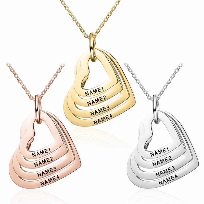 Personalized Necklace Custom Family Names Stainless Steel Heart Engraved Pendants Necklace for Women Mother Lover Jewelry