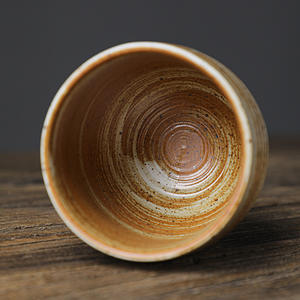 Mug à café en terre cuite rétro fait à la main de 200 ml, tasse en céramique émaillée rayée pour le latte, le thé, logo personnalisable, vaisselle personnalisée - Product Image 4