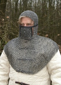 Coif en maille de chaîne fait main avec ventail carré, finition naturelle, maille de chaîne d'armure à anneaux ronds rivetés, maille en acier durable et protectrice - Product Image 2