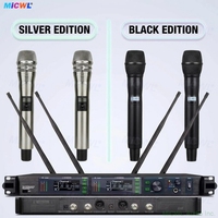 Système de microphone sans fil numérique UHF ULXD4-LED 200 canaux avec deux micros portatifs KSM9 argentés et KSM8 longue portée cryptés pour la scène