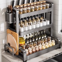 Étagère à Épices et Porte-Baguettes de Cuisine – Type Autoportant en Acier Carbone 30CM Style Minimaliste Sans Perçage Requis