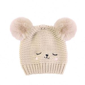 Wholesale Custom Cute Winter Double Pom Beanie Hat 0-5 Year Girl Warm Knitted Fleece Lining Slouchy Boy Acrylic Adjustable <b>3</b> - Product Image 6