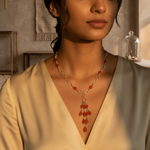 Women's 925 Silver Coral Beaded Tassel <b>Necklace</b> Vintage Style Everyday Wear - Product Image 2