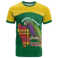 Individuell bedrucktes T-Shirt mit Dominica-Flagge und Karte, kariertes Sisserou-Papageien-Nationalwappen-Design, Herren-Kurzarm-T-Shirt