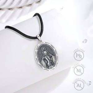 Merryshine 925 plata esterlina católica mujeres corazón ovalado <span class=keywords><strong>madre</strong></span> <span class=keywords><strong>de</strong></span> perla mujeres religiosas Jesús <span class=keywords><strong>Virgen</strong></span> María colgante collar - Product Image 4