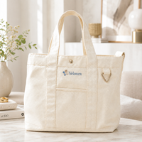 Sac fourre-tout carré en toile de 16 oz de haute qualité avec logo brodé personnalisé, poignées en toile, durable, à soufflets moyens, pour le shopping