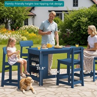 Ensemble de repas d'extérieur avec table haute et 4 tabourets, porte-verres intégré, en HDPE imitation bois pour patio et jardin
