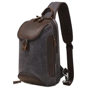 Nerlion Custom Color Low MOQ Retro Waterproof Crossbody Shoulder Bag Mens Wash Canvas Chest Bag Vintage Wax Canvas Sling Bag