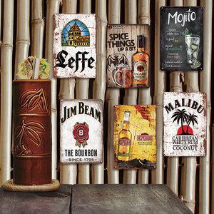 Ensemble de panneaux métalliques vintage pour marques d'alcool, décoration murale rétro pour bar et cave à homme (bière, rhum, whisky) - Product Image 2