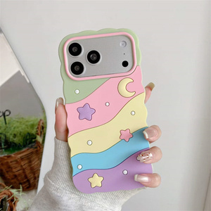 Lichicase Niedliche Wellenförmige Regenbogen-Mond-Stern Silikon-Handyhülle für iPhone 17 17 Pro 17 Pro Max Schutzhülle - Product Image 4