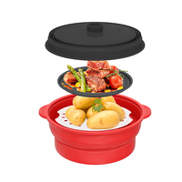 Einfach zu bedienender Küchen helfer 2 in 1 Grill pfanne Zusammen klappbare Silikon pfanne Mikrowellen-Dampf garer Backblech-Set