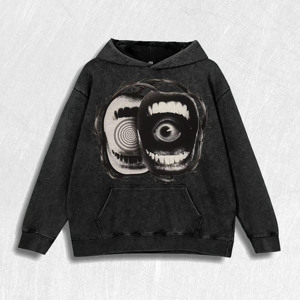 Felpa <span class=keywords><strong>con</strong></span> <span class=keywords><strong>Cappuccio</strong></span> Effetto Vintage <span class=keywords><strong>con</strong></span> Grafica Sorridente - Occhio, 100% Cotone, 6 Colori, Magazzino USA - Product Image 1