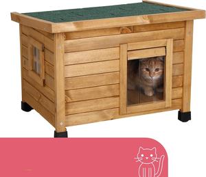 Fourniture d'usine 57X45X43 cm Porte à lattes marron Fenêtre en plexiglas Maison de chat en bois avec pieds en plastique réglables en bois - Product Image 4