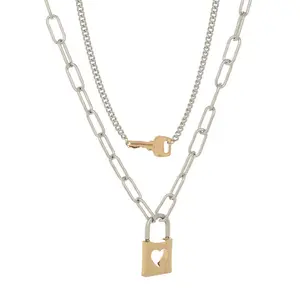 NC-0651 En Gros de mode 2021 logo personnalisé rose bijoux en or chaîne collier pendentif femmes designer collier de verrouillage pour womence