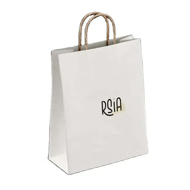 حقيبة ورقية فاخرة بيضاء اللون بطباعة للرجال والنساء للتسوق حقيبة هدايا محمولة بشعار مخصص